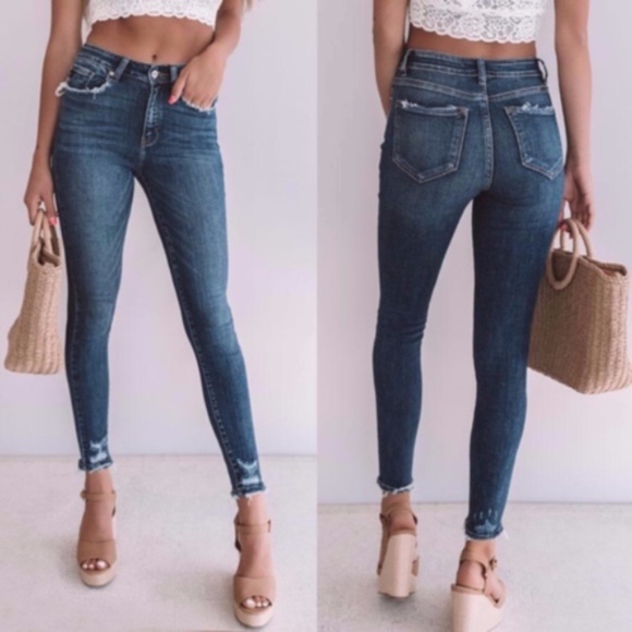 KanCan Denim - dark wash Kancan distressed frayed skinny Jeans   